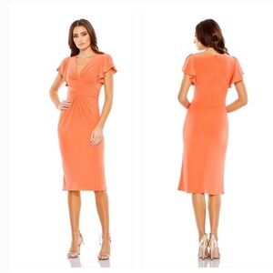 Ieena for Mac Duggal Sunset Orange‎ Flutter Sleeve Ruched Sheath Dress 12486 4